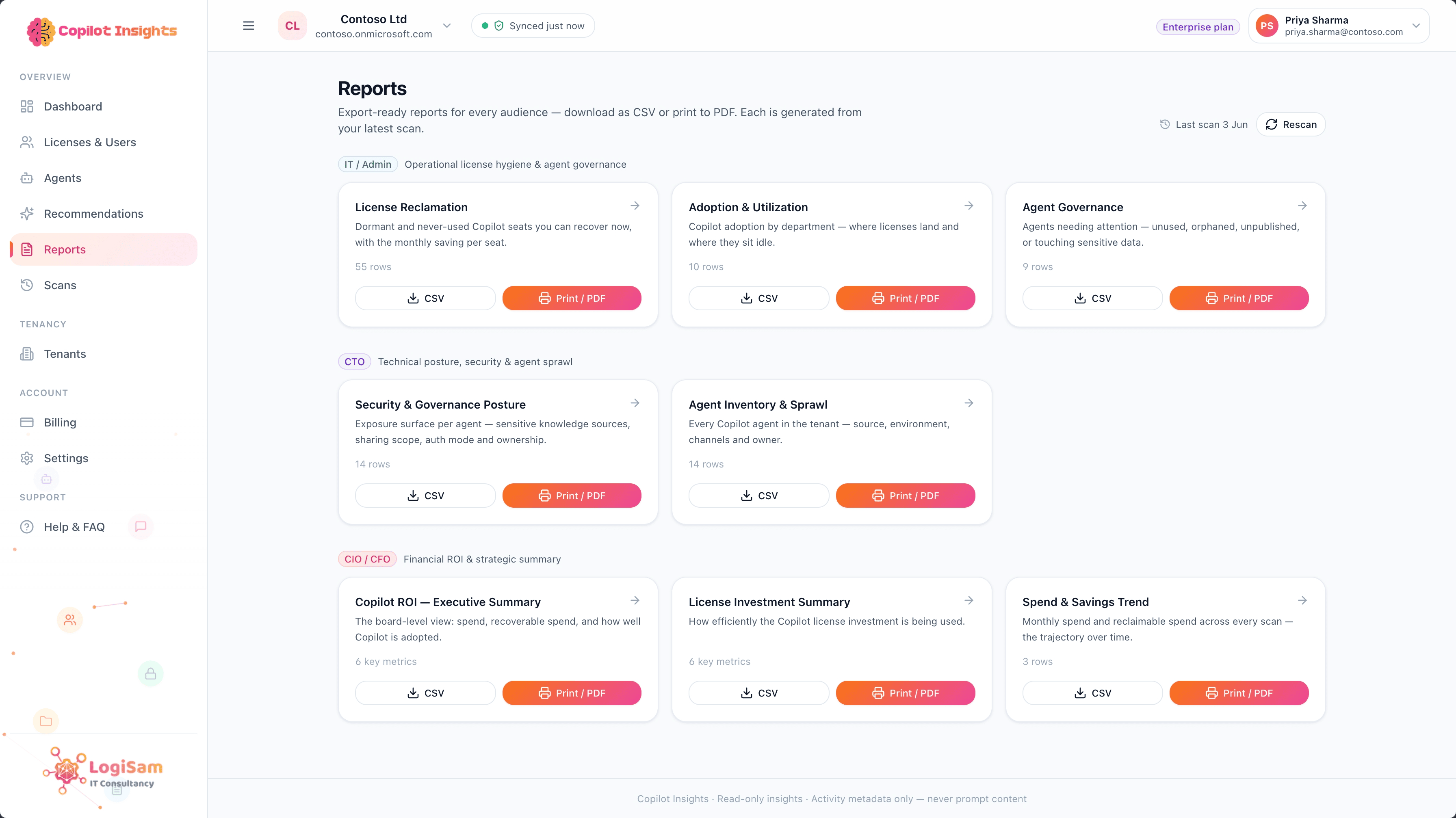 Copilot Insights — Reports & exports